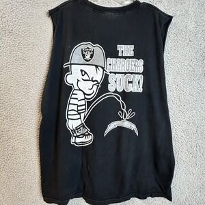 VTG Oakland Raiders "Chargers suck" Cut Off T Shirt Size 2XL Tennessee River